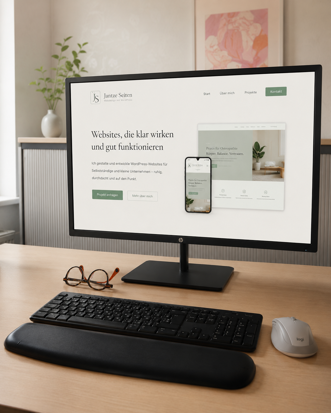 Schreibtisch mit Website-Entwurf von Jantze Seiten