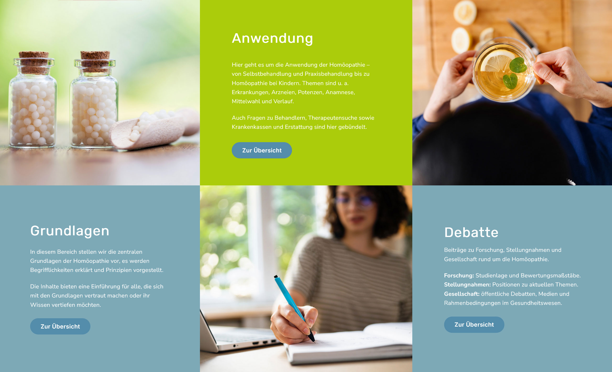 Detailansicht des neuen Kachelbereichs nach dem Relaunch