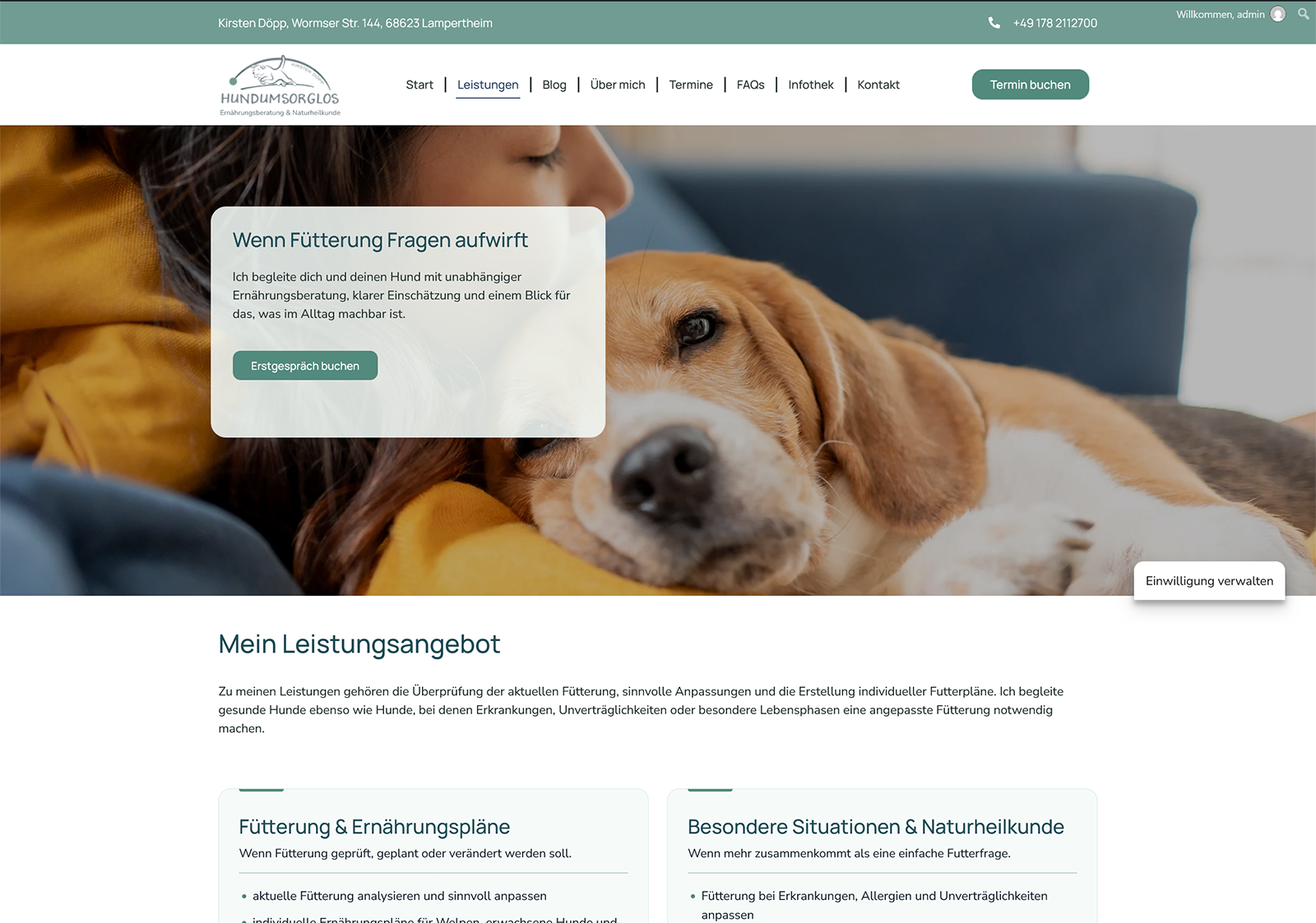 Website-Referenz Hundumsorglos, Leistungsseite